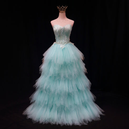 Mint Green Strapless Sheath Wedding Dress - Layered Tulle Ruffle Dress - Princess Wedding Dress with Sweetheart Neckline Plus Size